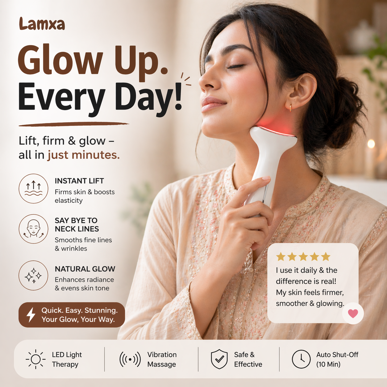 LAMXA EMS Face & Neck Lifting Massager – Vibration & LED Therapy